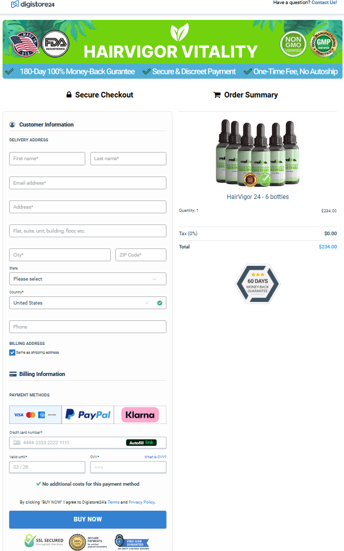 HairVigor Vitality order page